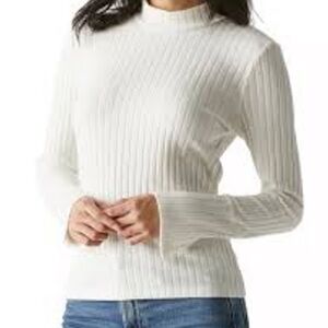 Michael Stars Off White Opal Cuff Ribbed Long Sleeve Mock Neck Top Womens Size S
